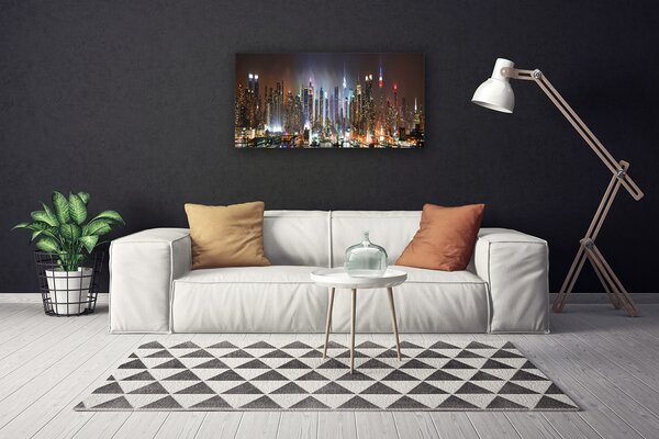 Tablou pe panza canvas Oraș Case Violet Gri Brun Galben