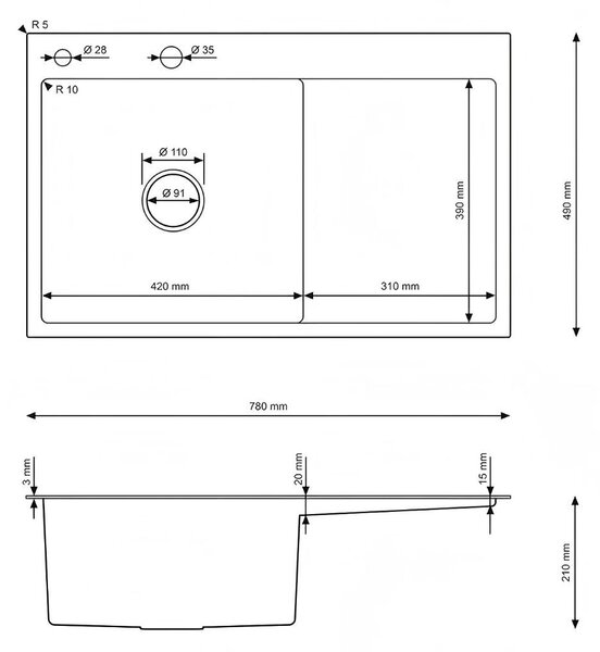 Ruvetti Masivo chiuveta cu dozator 78x49 cm auriu 5002M_PVD_GOLD160_WL