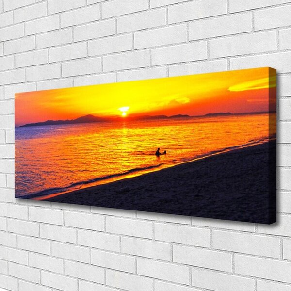 Tablou pe panza canvas Sea Sun Beach Peisaj Galben Gri Violet