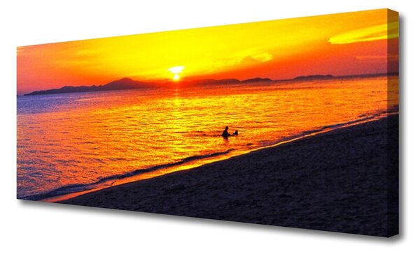 Tablou pe panza canvas Sea Sun Beach Peisaj Galben Gri Violet