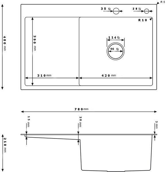 Ruvetti Masivo chiuveta cu dozator 78x49 cm grafit 5002M_PVD_GRF160_WP