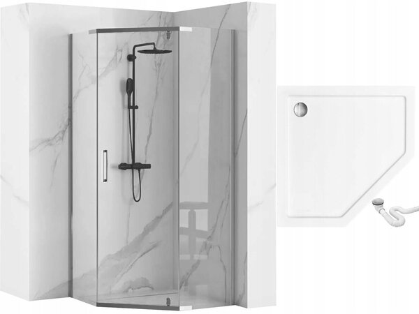 Rea Axin, duș cu o singură ușă 90x90x195 cm, sticlă transparentă de 6 mm, profil cromat, REA-K8779