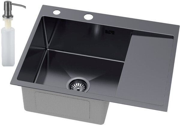 Ruvetti Linar chiuveta cu dozator 62x48 cm grafit 5002L_PVD_GRF120_WL
