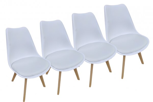 Scaune de sufragerie 4buc albe, stil scandinav Basic