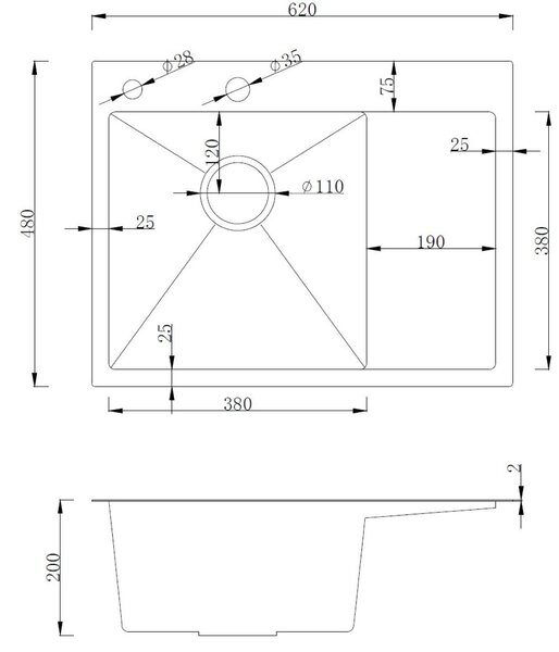 Ruvetti Linar chiuveta cu dozator 62x48 cm grafit 5002L_PVD_GRF120_WL