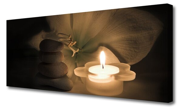 Tablou pe panza canvas Lumanarea pietre Art flori Gri Alb
