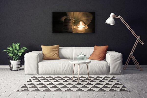Tablou pe panza canvas Lumanarea pietre Art flori Gri Alb