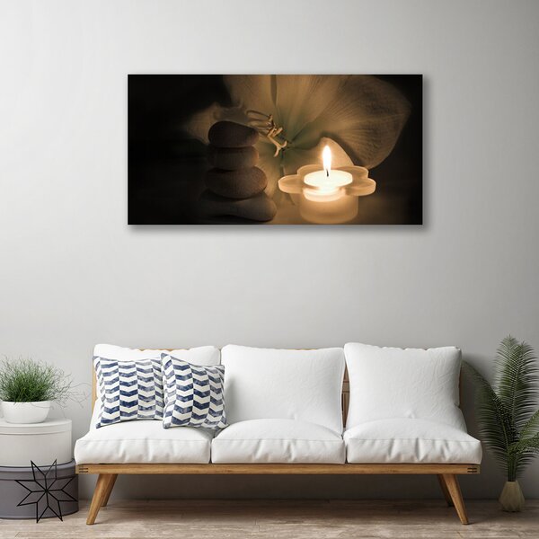Tablou pe panza canvas Lumanarea pietre Art flori Gri Alb