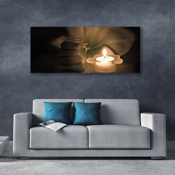 Tablou pe panza canvas Lumanarea pietre Art flori Gri Alb