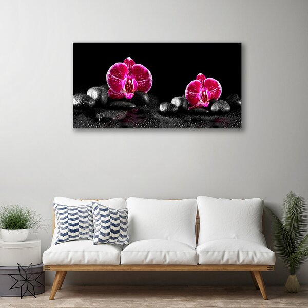 Tablou pe panza canvas Pietrele florale flori Negru Roșu