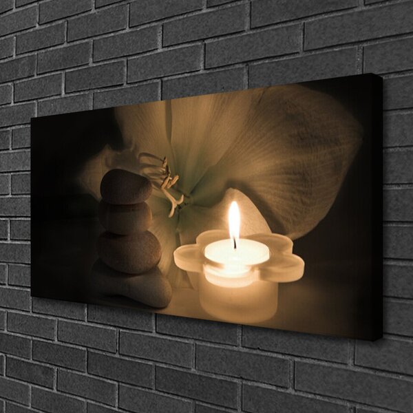 Tablou pe panza canvas Lumanarea pietre Art flori Gri Alb