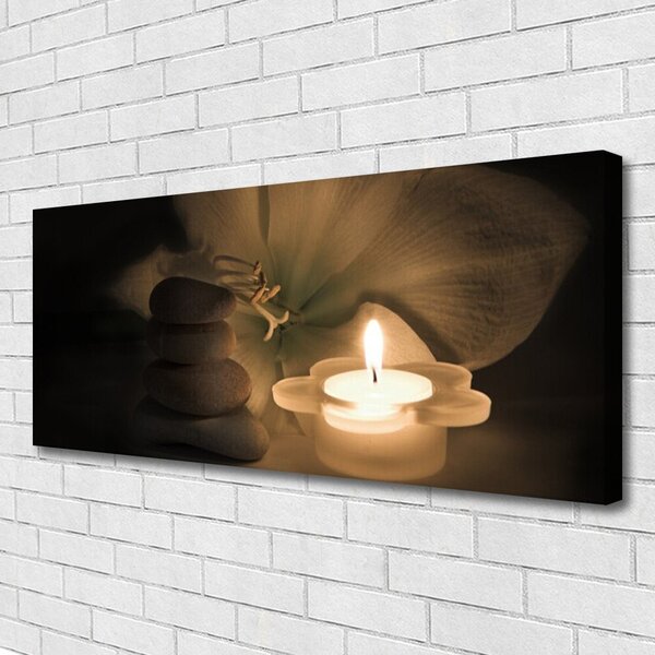 Tablou pe panza canvas Lumanarea pietre Art flori Gri Alb