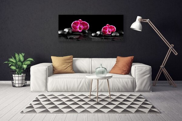 Tablou pe panza canvas Pietrele florale flori Negru Roșu