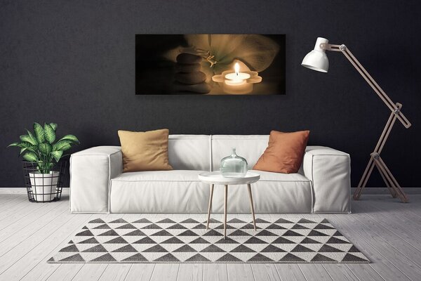 Tablou pe panza canvas Lumanarea pietre Art flori Gri Alb