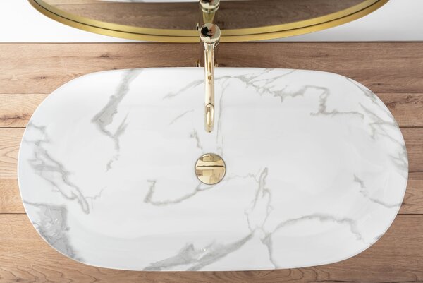 Lavoarul REA CLEO 81 Shiny Marmo din ceramică