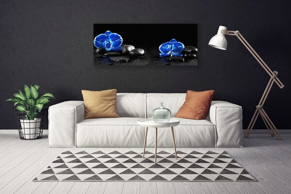 Tablou pe panza canvas Pietre florale flori albastru negru