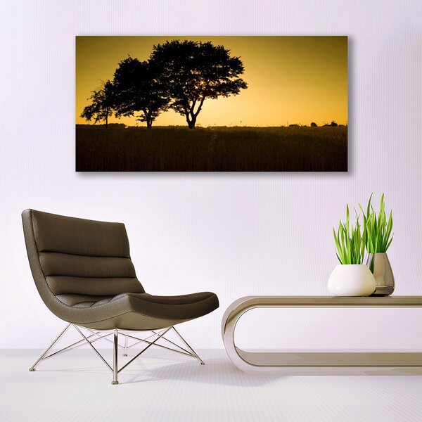 Tablou pe panza canvas Copaci Natura Negru Galben