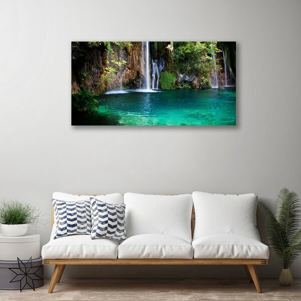 Tablou pe panza canvas Lacul Albastru Verde Natura Cascada