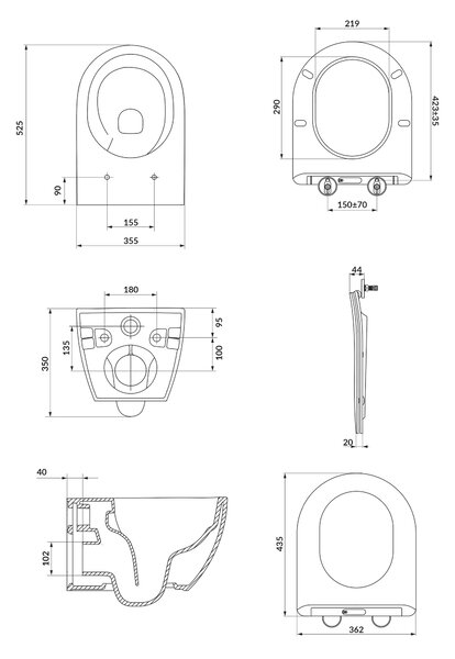 Cersanit Zen vas wc cu capac soft-close agăţat fără margine cu spălare turbionară alb S4006-005