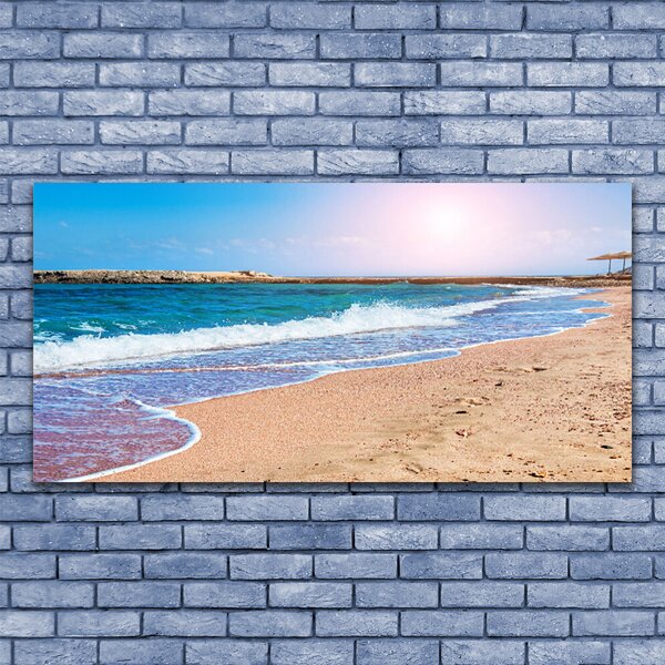 Tablou pe sticla Ocean Beach Peisaj Albastru Maro