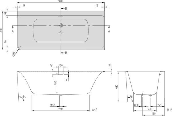 Villeroy & Boch Subway 3.0 cadă de perete 180x80 cm dreptunghiulară alb UBQ180SBW9CR00TV01