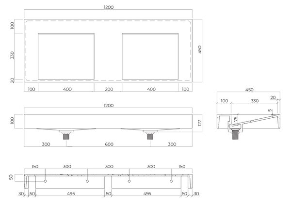 Oltens Stila lavoar 120x45 cm dreptunghiular clasică-dublă alb luciu 40004000