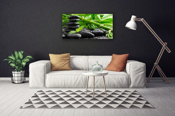 Tablou pe panza canvas Bamboo Pietre Floral Verde Negru