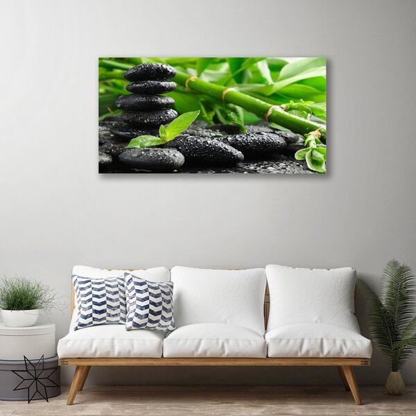 Tablou pe panza canvas Bamboo Pietre Floral Verde Negru