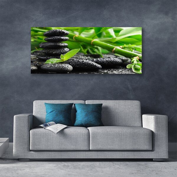 Tablou pe panza canvas Bamboo Pietre Floral Verde Negru