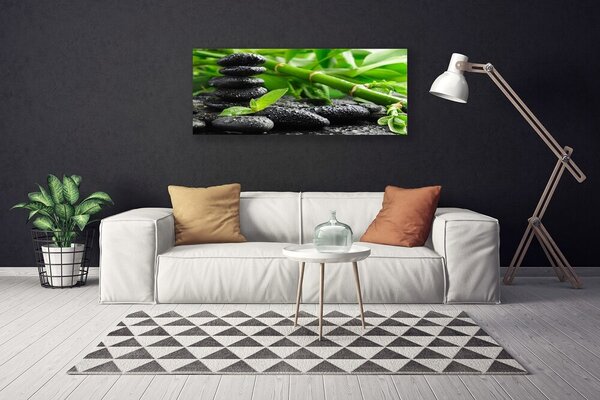 Tablou pe panza canvas Bamboo Pietre Floral Verde Negru