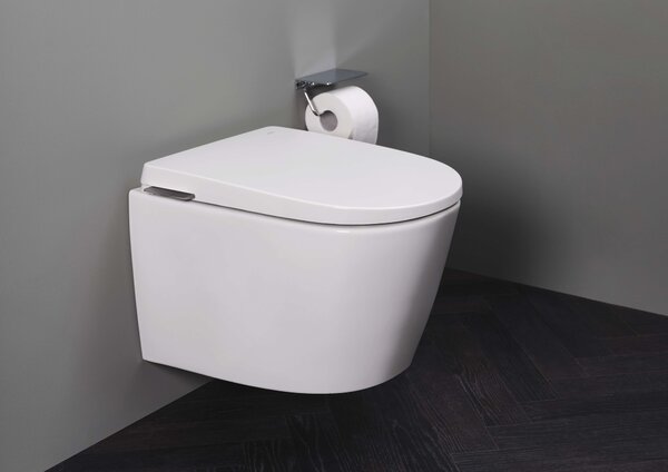 Roca Avant vas wc cu capac soft-close agăţat fără margine cu spălare turbionară alb lucios A80336NS0H