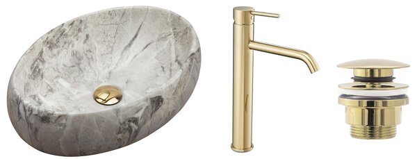 Set lavoar Linda Stone + baterie inalta Lungo gold + dop universal gold