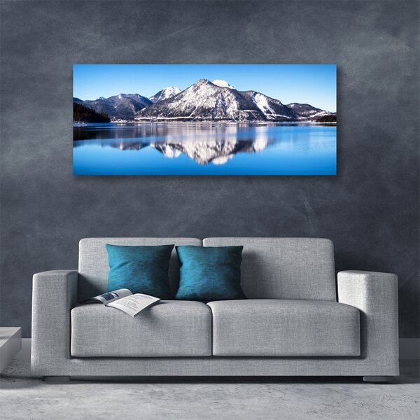 Tablou pe panza canvas Lacul Munții Peisaj Albastru Gri Alb