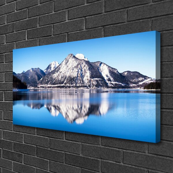 Tablou pe panza canvas Lacul Munții Peisaj Albastru Gri Alb