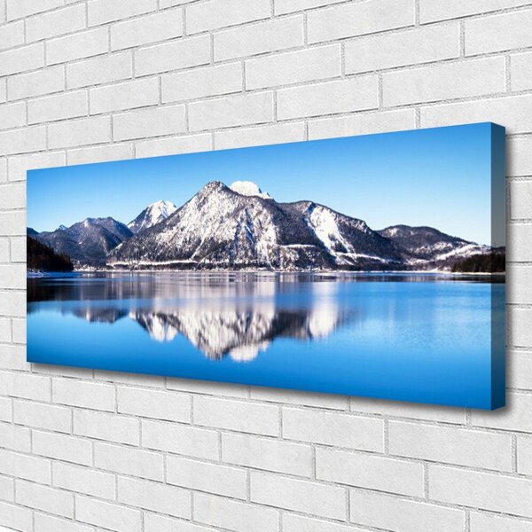 Tablou pe panza canvas Lacul Munții Peisaj Albastru Gri Alb