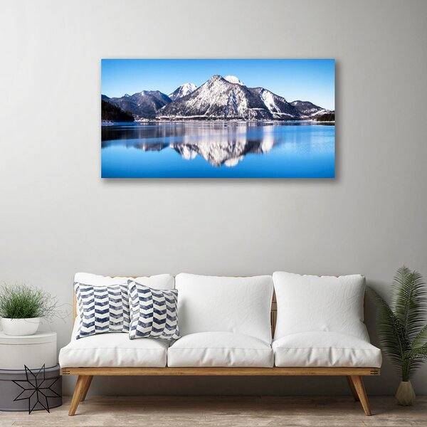 Tablou pe panza canvas Lacul Munții Peisaj Albastru Gri Alb