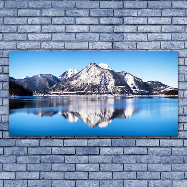 Tablou pe panza canvas Lacul Munții Peisaj Albastru Gri Alb