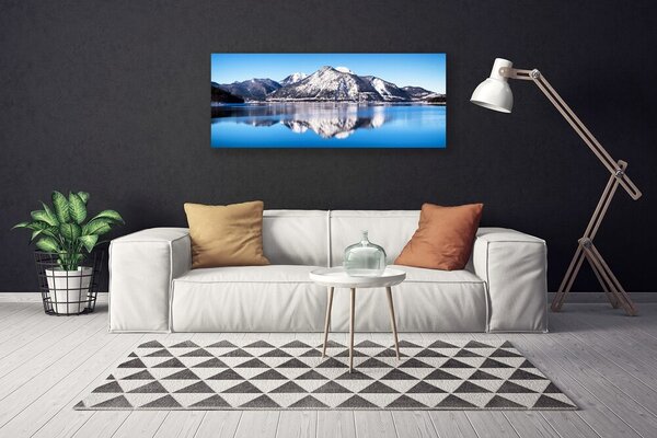Tablou pe panza canvas Lacul Munții Peisaj Albastru Gri Alb