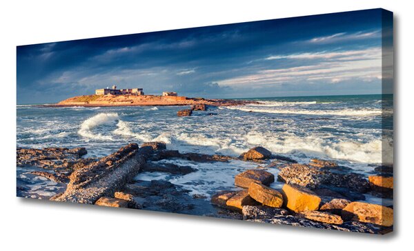 Tablou pe panza canvas Sea Stones Peisaj Albastru Galben Gri