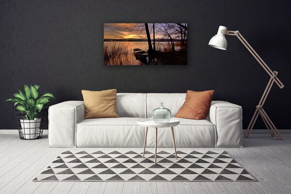 Tablou pe panza canvas Marea barca Peisaj Negru Galben Maro