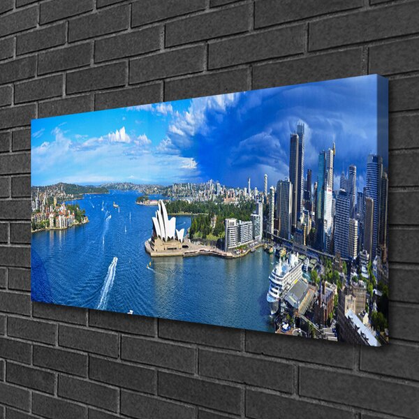 Tablou pe panza canvas Sea Town Case Albastru Gri Alb