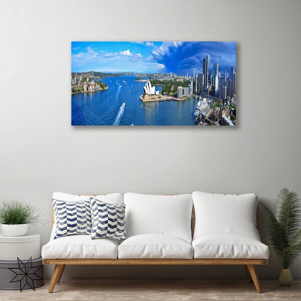 Tablou pe panza canvas Sea Town Case Albastru Gri Alb