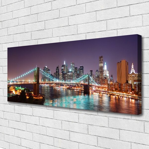 Tablou pe panza canvas Bridge City Arhitectura Violet Maro Albastru