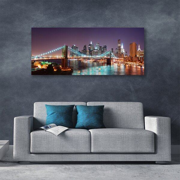 Tablou pe panza canvas Bridge City Arhitectura Violet Maro Albastru