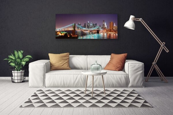 Tablou pe panza canvas Bridge City Arhitectura Violet Maro Albastru