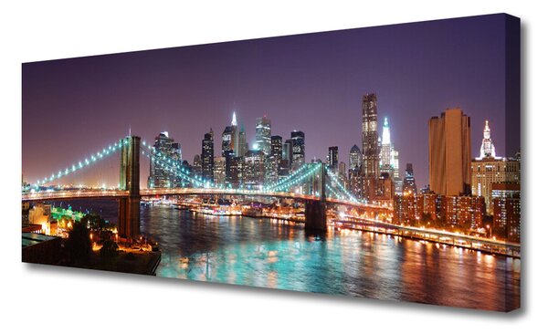 Tablou pe panza canvas Bridge City Arhitectura Violet Maro Albastru
