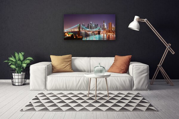 Tablou pe panza canvas Bridge City Arhitectura Violet Maro Albastru