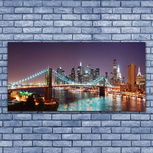 Tablou pe panza canvas Bridge City Arhitectura Violet Maro Albastru