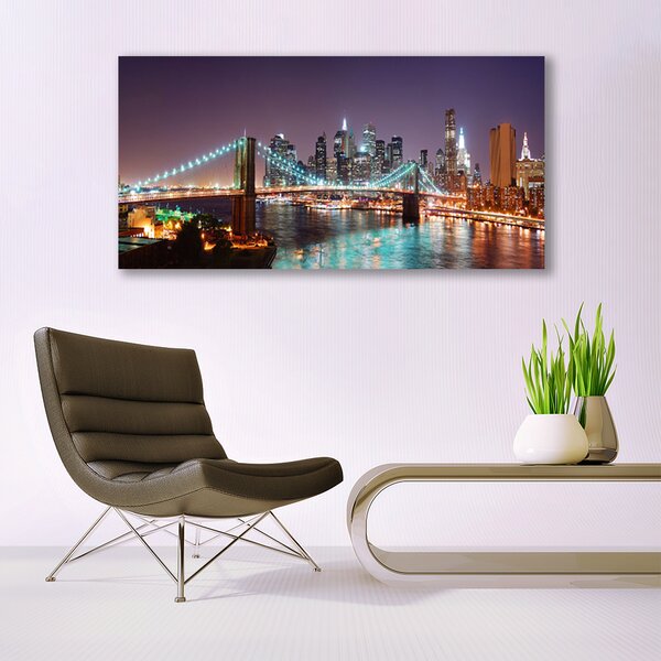 Tablou pe panza canvas Bridge City Arhitectura Violet Maro Albastru