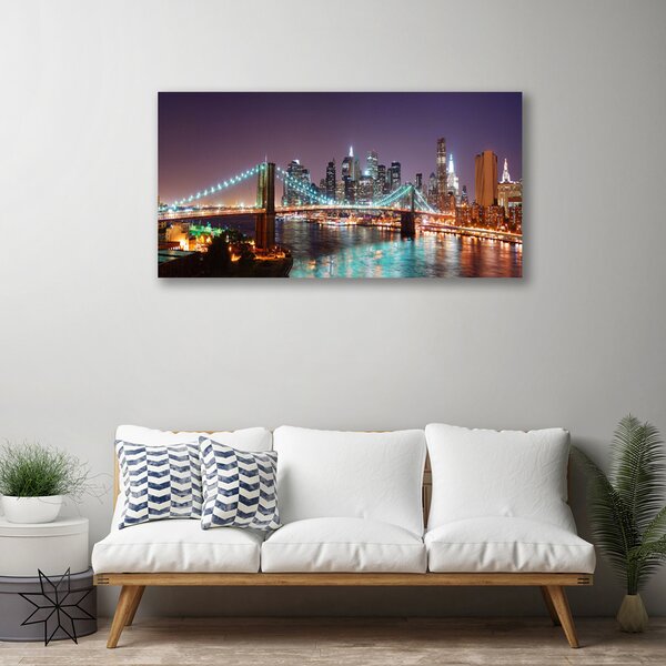 Tablou pe panza canvas Bridge City Arhitectura Violet Maro Albastru
